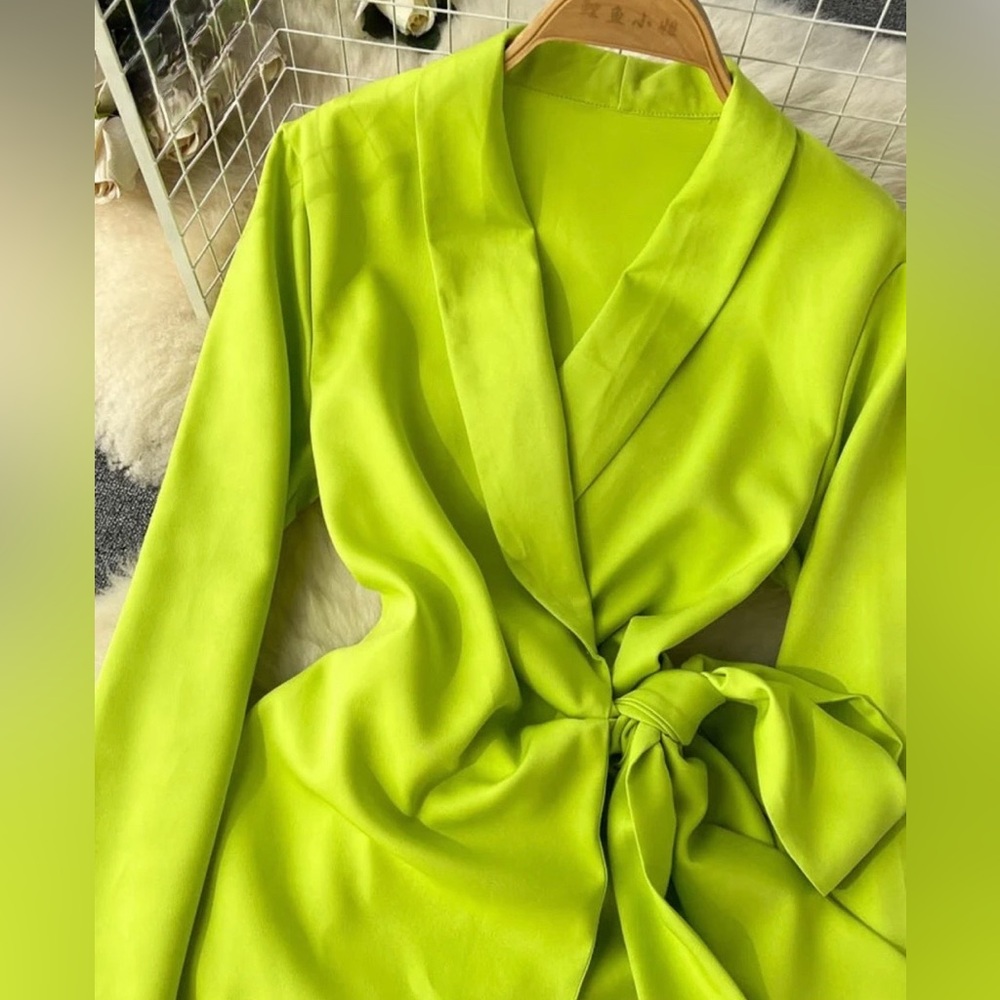 Summer Solid Color Long Sleeve Casual Party Dress. - Picture 3 of 6